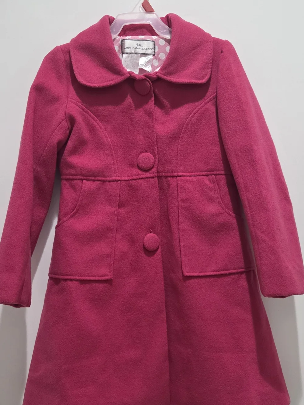 Girls' Pink Button-Front Wool Coat